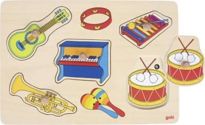 Obrázek k produktu Dřevěná vkládačka se zvuky Hudební nástroje