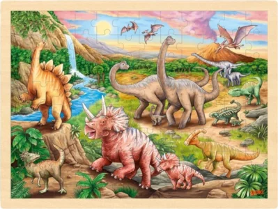 Obrázek k produktu Dřevěné puzzle Dinosauří stezka 96 dílků