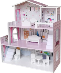 Obrázek k produktu Dřevěný domeček pro panenky - světle růžový