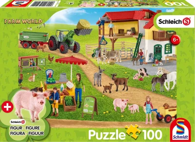 Obrázek k produktu Puzzle Schleich Farma s prodejním stánkem 100 dílků + figurka Schleich