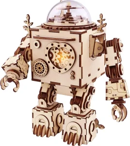 Obrázek k produktu Rokr Svítící 3D dřevěné puzzle Robot Orpheus (hrací skříňka) 221 dílků