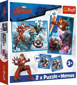 Obrázek k produktu Sada 3v1 Avengers: Hrdinové v akci (2x puzzle + pexeso)