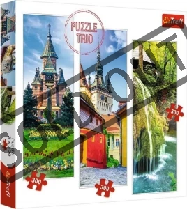 Obrázek k produktu Sada puzzle: Vodopád Bigar, Vítězné náměstí, Segešvár, Rumunsko   3x300 dílků