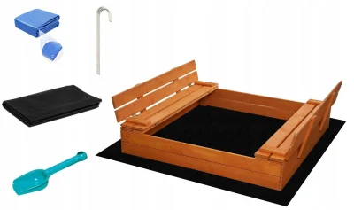 Obrázek k produktu Dřevěné pískoviště s lavičkami a příslušenstvím 120x120cm (impregnované)