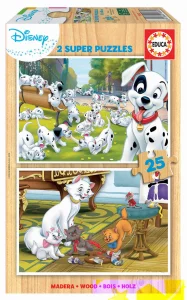 Obrázek k produktu Dřevěné puzzle 101 Dalmatinů a Aristokočky 2x25 dílků