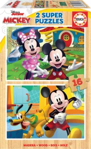 Obrázek k produktu Dřevěné puzzle Mickey a Minnie 2x16 dílků