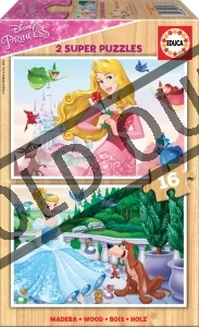 Obrázek k produktu Dřevěné puzzle Disney princezny: Popelka a Šípková Růženka 2x16 dílků