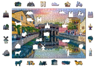 Obrázek k produktu Dřevěné puzzle Japonský most ve městě Hoi An, Vietnam 2v1, 505 dílků EKO