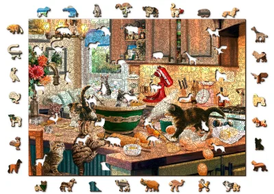Obrázek k produktu Dřevěné puzzle Neposedná koťátka v kuchyni 2v1, 1010 dílků EKO