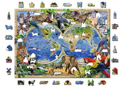 Obrázek k produktu Dřevěné puzzle Mapa Říše zvířat 2v1, 1010 dílků EKO