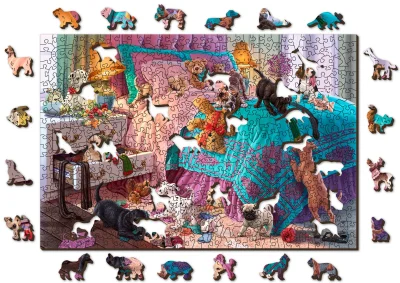 Obrázek k produktu Dřevěné puzzle Nezbená štěňata 2v1, 505 dílků EKO