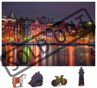 Obrázek k produktu Dřevěné puzzle Noční Amsterdam 2v1, 600 dílků EKO