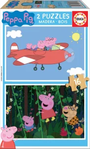 Obrázek k produktu Dřevěné puzzle Prasátko Peppa 2x16 dílků