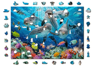 Obrázek k produktu Dřevěné puzzle Šťastní delfíni 2v1, 1010 dílků EKO