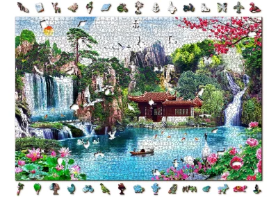 Obrázek k produktu Dřevěné puzzle Vodopády v japonské zahradě 2v1, 2000 dílků EKO