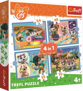 Obrázek k produktu Puzzle 44 koček: Kočičí tým 4v1 (35,48,54,70 dílků)