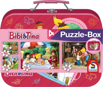 Obrázek k produktu Puzzle Bibi a Tina 4v1 v plechovém kufříku (100, 100, 150, 150 dílků)