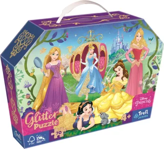 Obrázek k produktu Třpytivé Glitter puzzle v kufříku Disney: Šťastné princezny 70 dílků