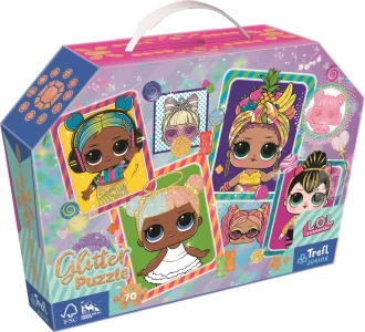 Obrázek k produktu Třpytivé Glitter puzzle v kufříku L.O.L. Surprise: Barevné panenky 70 dílků