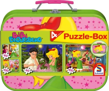 Obrázek k produktu Puzzle Malá čarodějka Bibi 4v1 v plechovém kufříku (60, 60, 100, 100 dílků)