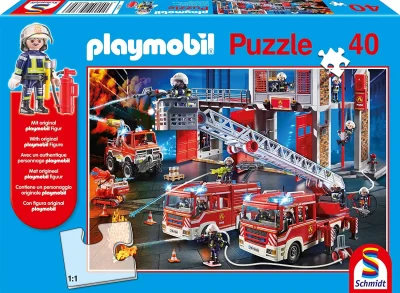 Obrázek k produktu Puzzle Playmobil Hasičský sbor 40 dílků + figurka Playmobil