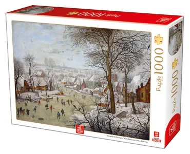 Obrázek k produktu Puzzle Zimní krajina s bruslaři a pastí na ptáky 1000 dílků