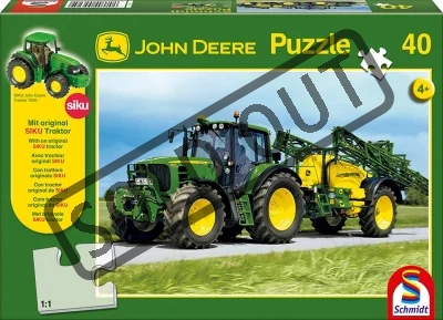 Obrázek k produktu Puzzle John Deere Traktor 6630 s postřikovačem 40 dílků + model SIKU
