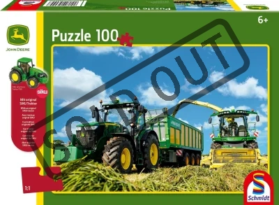 Obrázek k produktu Puzzle John Deere Traktor s řezačkou 100 dílků + model SIKU