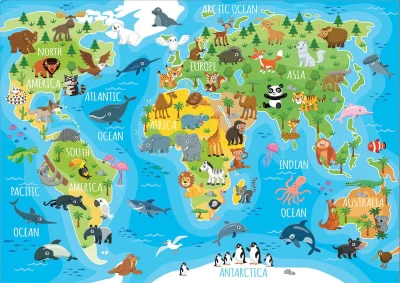 Obrázek k produktu Puzzle Mapa se zvířaty světa 150 dílků