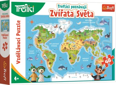 Obrázek k produktu Puzzle Treflíci poznávají zvířátka světa 48 dílků
