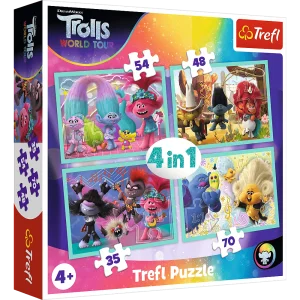 Obrázek k produktu Puzzle Trollové 2: Světové turné 4v1 (35,48,54,70 dílků)