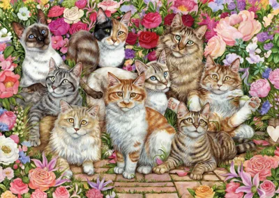 Obrázek k produktu Puzzle Kočky mezi květy 1000 dílků