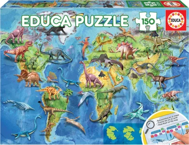 Obrázek k produktu Puzzle Mapa světa s dinosaury 150 dílků
