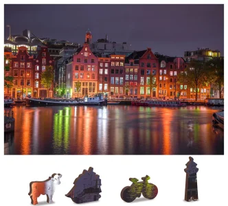 Obrázek k produktu Dřevěné puzzle Noční Amsterdam 2v1, 150 dílků EKO