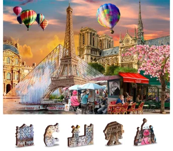 Obrázek k produktu Dřevěné puzzle Jaro v Paříži 2v1, 75 dílků EKO