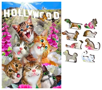 Obrázek k produktu Dřevěné puzzle Koťata v Hollywoodu 2v1, 75 dílků EKO