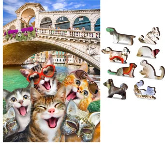 Obrázek k produktu Dřevěné puzzle Koťata v Benátkách 2v1, 75 dílků EKO