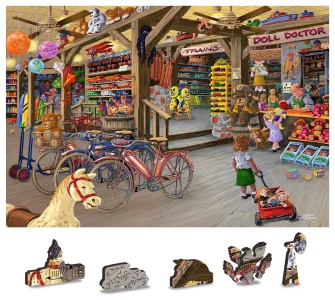Obrázek k produktu Dřevěné puzzle V hračkářství 2v1, 200 dílků EKO