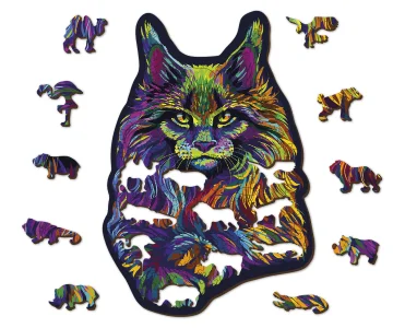 Obrázek k produktu Dřevěné puzzle Duhová divoká kočka 140 dílků EKO