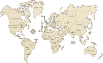 Obrázek k produktu Dřevěná mapa světa velikost XL (120x80cm)