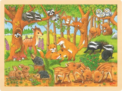 Obrázek k produktu Dřevěné puzzle Zvířecí mláďátka v lese 48 dílků