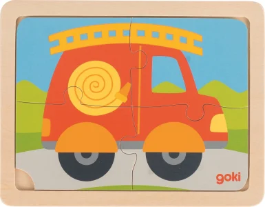 Obrázek k produktu Dřevěné puzzle Hasičské auto 4 dílky