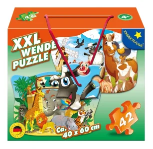 Obrázek k produktu Oboustranné puzzle Zvířátka ze statku a ze ZOO XXL 42 dílků