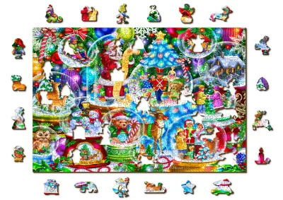 Obrázek k produktu Dřevěné puzzle Vánoční sněžítka 2v1, 505 dílků EKO