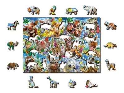 Obrázek k produktu Dřevěné puzzle Zvířecí pohlednice 2v1, 505 dílků EKO
