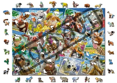 Obrázek k produktu Dřevěné puzzle Zvířecí pohlednice 2v1, 1010 dílků EKO