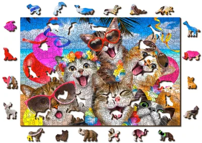 Obrázek k produktu Dřevěné puzzle Kočičí párty 2v1, 505 dílků EKO