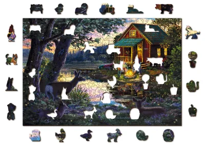 Obrázek k produktu Dřevěné puzzle Večer v domě u jezera 2v1, 505 dílků EKO