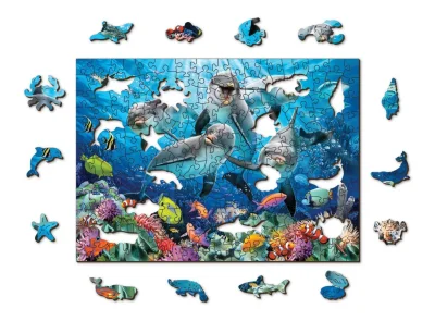 Obrázek k produktu Dřevěné puzzle Šťastní delfíni 2v1, 200 dílků EKO