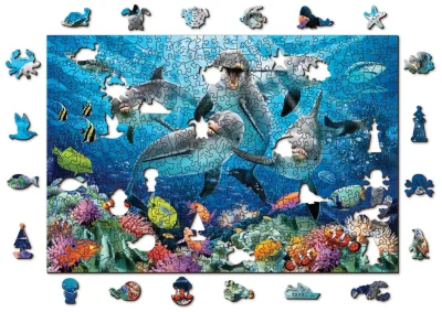 Obrázek k produktu Dřevěné puzzle Šťastní delfíni 2v1, 505 dílků EKO